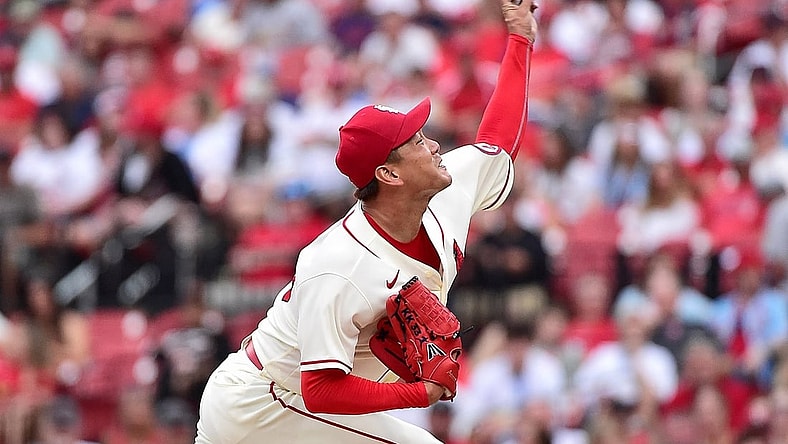 Jul 17, 2021; St. Louis, Missouri, USA;  St. Louis Cardinals starting pitcher Kwang Hyun Kim (33) pitches during the second inning against the San Francisco Giants at Busch Stadium. Mandatory Credit: Jeff Curry-USA TODAY Sports