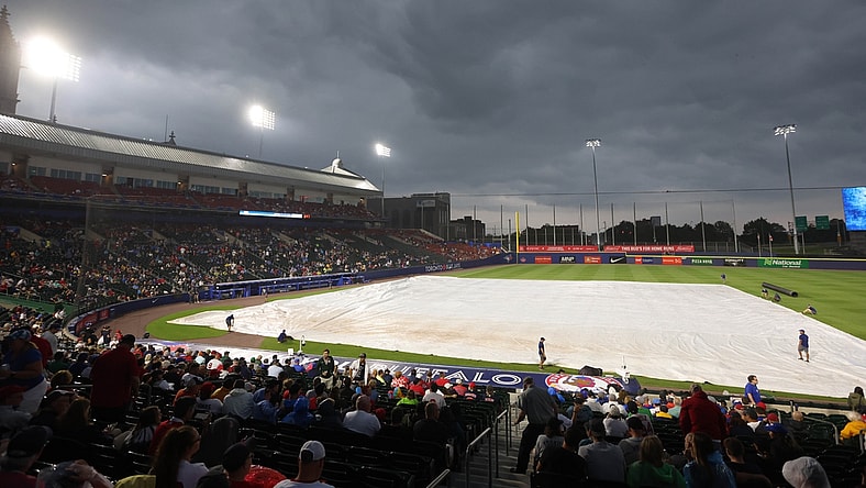 Jul 20, 2021; Buffalo, New York, USA;  Tonights game between the Toronto Blue Jays and the Boston Red Sox at Sahlen Field is canceled due to weather. Mandatory Credit: Timothy T. Ludwig-USA TODAY Sports