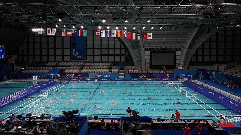 Jul 23, 2021; Tokyo, Japan; A general view of the Tatsumi Water Polo Centre, the site for water polo competition at the Tokyo 2020 Summer Olympic Games. Mandatory Credit: Kirby Lee-USA TODAY Sports
