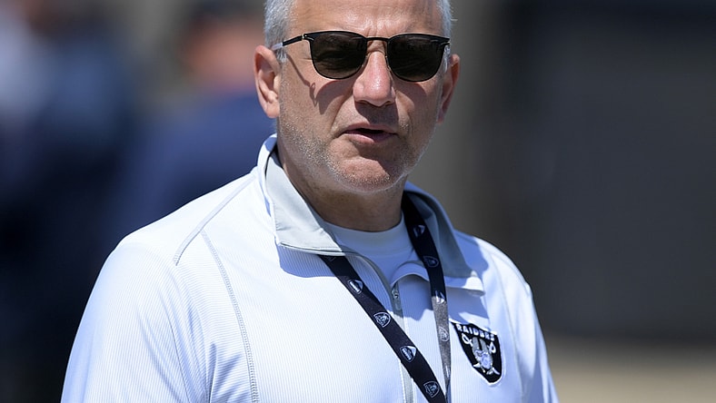 Aug 7, 2019; Napa, CA, USA; Oakland Raiders president Marc Badain during a training camp joint practice against the Los Angeles Rams at Napa Valley Marriott. Mandatory Credit: Kirby Lee-USA TODAY Sports