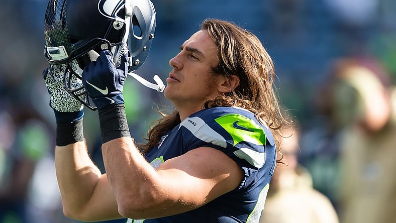 Nov 3, 2019; Seattle, WA, USA; Seattle Seahawks tight end Luke Willson (82) prior to the game at CenturyLink Field. Seattle defeated Tampa Bay 40-34. Mandatory Credit: Steven Bisig-USA TODAY Sports