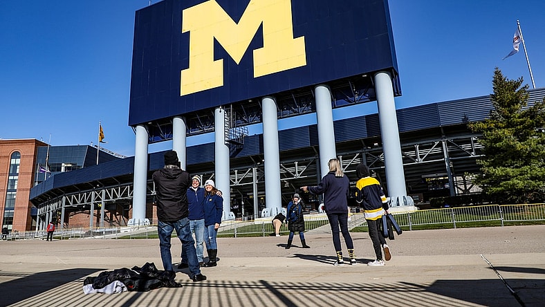 Only family and friends, besides media, were allowed to attend the Michigan Wolverines football game against rival Michigan State Spartans in Ann Arbor, Saturday, Oct. 31, 2020.
Michigan Stadium entrance, M Go Blue logo, Go Blue, Block M logo