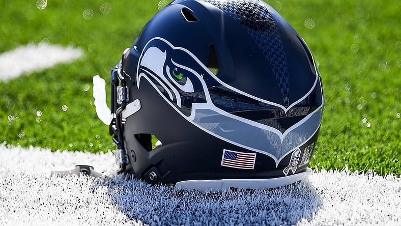 Nov 8, 2020; Orchard Park, New York, USA; General view of a Seattle Seahawks helmet prior to the game against the Buffalo Bills at Bills Stadium. Mandatory Credit: Rich Barnes-USA TODAY Sports