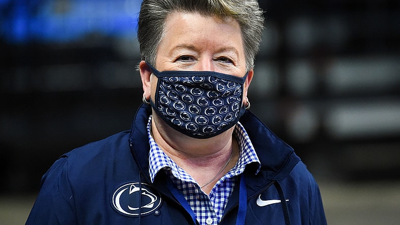Dec 6, 2020; University Park, Pennsylvania, USA; Penn State Nittany Lions athletic director Sandy Barbour prior to the game against the Seton Hall Pirates at the Bryce Jordan Center. Mandatory Credit: Rich Barnes-USA TODAY Sports
