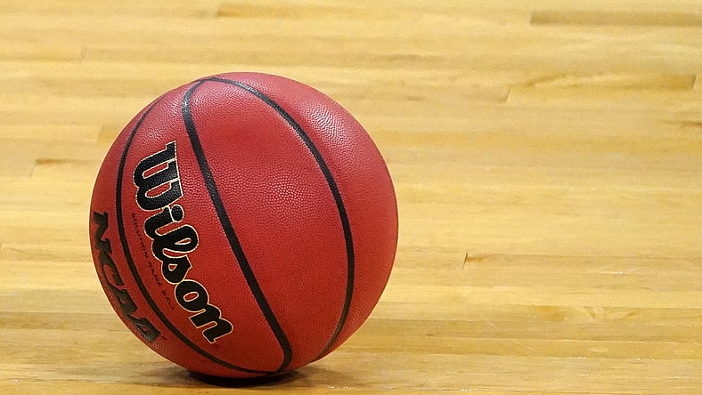 Mar 5, 2021; Las Vegas, NV, USA; A general view of a Wilson NCAA official basketball on the court during a Pac-12 Conference women's tournament semifinal between the Arizona Wildcats and the UCLA Bruins at Mandalay Bay Events Center. Mandatory Credit: Kirby Lee-USA TODAY Sports