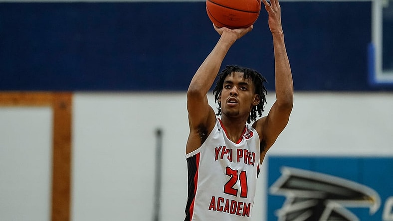 Ypsi Prep forward Emoni Bates (21) shoots a free throw against SPIRE Academy during the second half at Central Academy in Ann Arbor, Saturday, March 13, 2021.