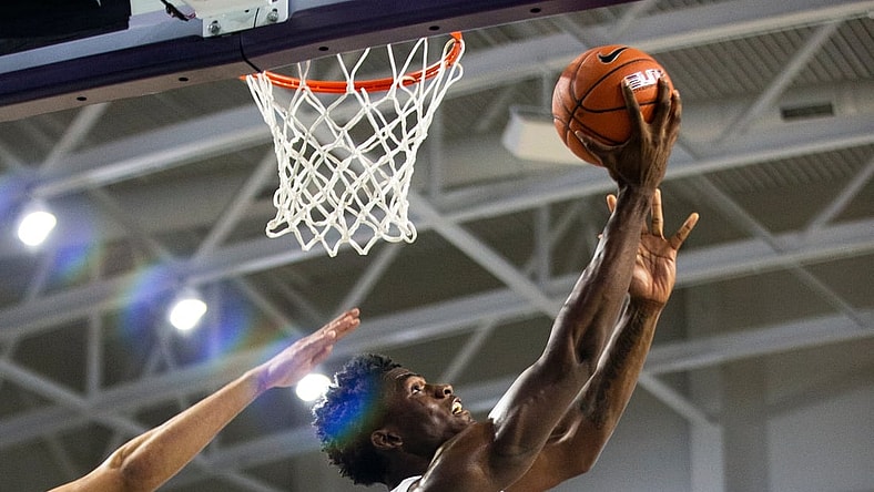 Montverde's Jalen Duren shoots the ball during the GEICO Nationals Tournament boys championship game at Suncoast Credit Union Arena in Fort Myers on Saturday, April 3, 2021. Montverde Academy (Florida) beat Sunrise Christian Academy (Kansas) 62-52.

Ndn 0403 Ad Geico Nationals Boys 020