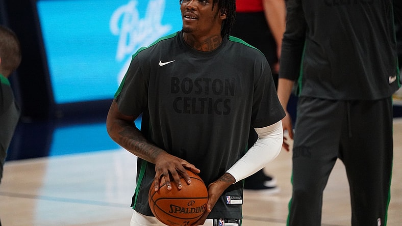 Apr 11, 2021; Denver, Colorado, USA; Boston Celtics center Robert Williams III (44) warms up before the game against the Denver Nuggets at Ball Arena. Mandatory Credit: Ron Chenoy-USA TODAY Sports