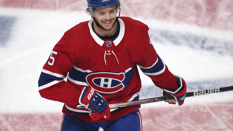 Jun 20, 2021; Montreal, Quebec, CAN; Montreal Canadiens center Jesperi Kotkaniemi (15) during the warm up session before the game four against Vegas Golden Knights of the 2021 Stanley Cup Semifinals at Bell Centre. Mandatory Credit: Jean-Yves Ahern-USA TODAY Sports