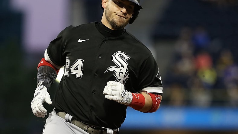 Jun 22, 2021; Pittsburgh, Pennsylvania, USA;  Chicago White Sox pinch hitter Yasmani Grandal (24) circles the bases after hitting a three run home run against the Pittsburgh Pirates during the seventh inning at PNC Park. Mandatory Credit: Charles LeClaire-USA TODAY Sports