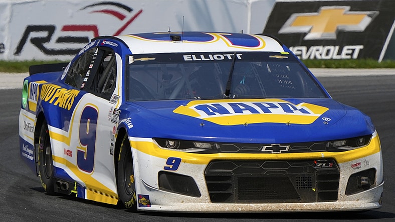 Jul 4, 2021; Elkhart Lake, Wisconsin, USA; NASCAR Cup Series driver Chase Elliott (9) during the Jockey Made in America 250 Presented by Kwik Trip at Road America. Elliott won the race. Mandatory Credit: Mike Dinovo-USA TODAY Sports