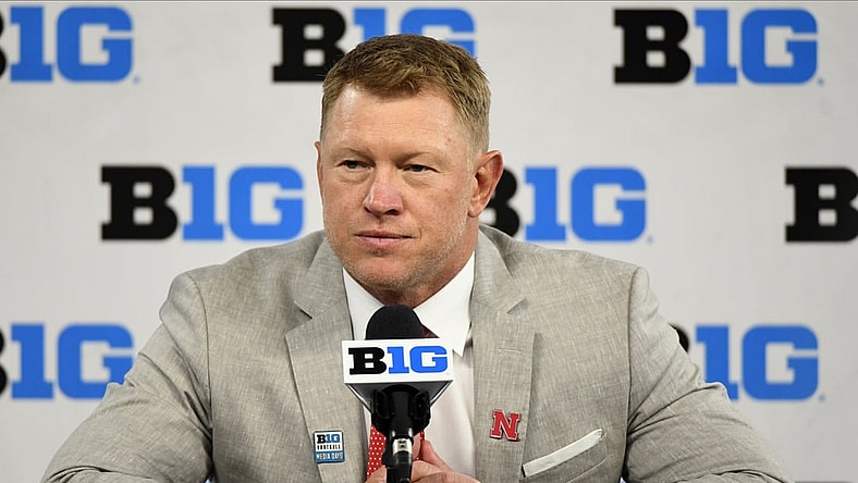 Jul 22, 2021; Indianapolis, Indiana, USA; Nebraska Cornhuskers head coach Scott Frost speaks to the media during Big 10 media days at Lucas Oil Stadium. Mandatory Credit: Robert Goddin-USA TODAY Sports