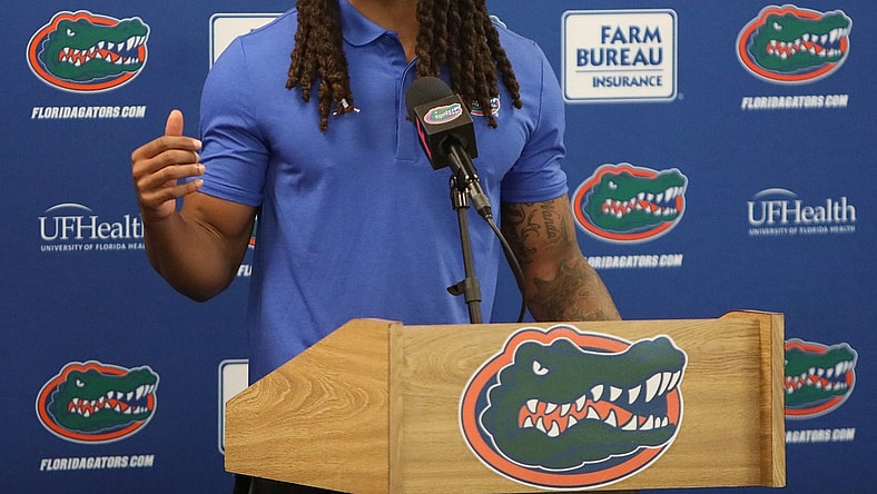 Jaydon Hill, a Florida Gators cornerback, responds to a question from the media during a press conference before the start of  Fall football practice, at Ben Hill Griffin Stadium in Gainesville, Fla., Aug. 5, 2021.

UFmediaDay09