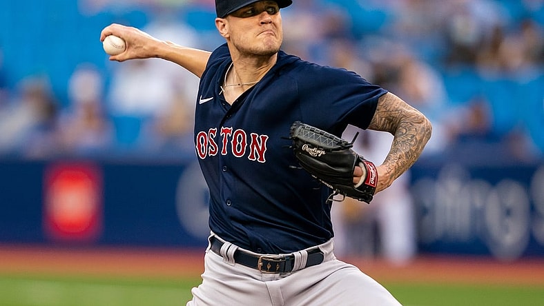 Aug 7, 2021; Toronto, Ontario, CAN; Boston Red Sox stating pitcher Tanner Houck (89) delivers a pitch against the Toronto Blue Jays during the first inning at Rogers Centre. Mandatory Credit: Kevin Sousa-USA TODAY Sports