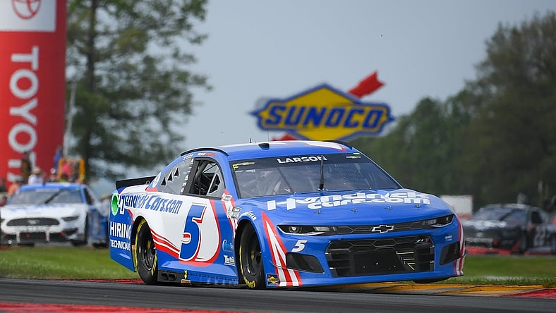 Aug 8, 2021; Watkins Glen, New York, USA; NASCAR Cup Series driver Kyle Larson (5) drives during the Go Bowling at The Glen at Watkins Glen International. Mandatory Credit: Rich Barnes-USA TODAY Sports