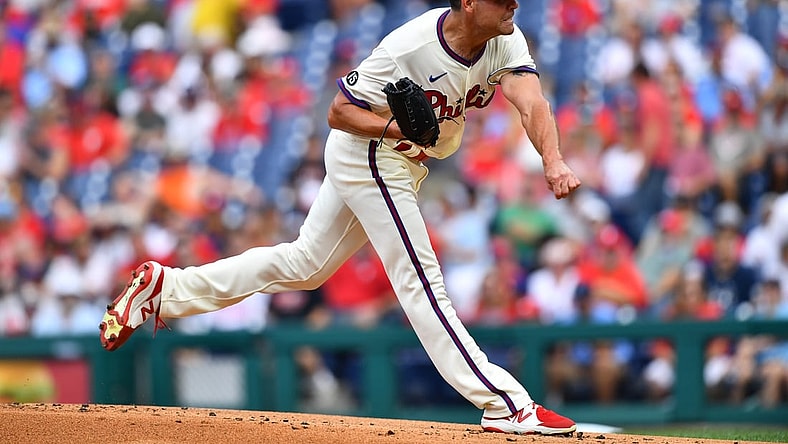 Aug 14, 2021; Philadelphia, Pennsylvania, USA; Philadelphia Phillies starting pitcher Matt Moore (48) throws a pitch in the first inning against the Cincinnati Reds at Citizens Bank Park. Mandatory Credit: Kyle Ross-USA TODAY Sports