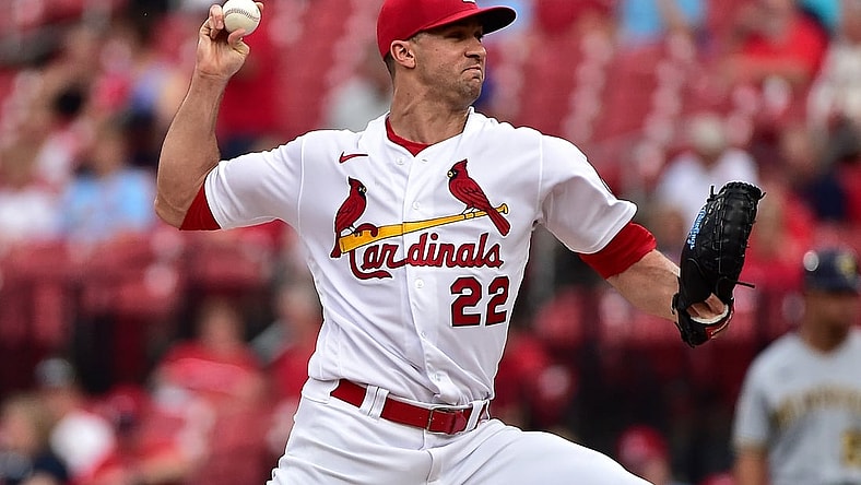 Aug 18, 2021; St. Louis, Missouri, USA;  St. Louis Cardinals starting pitcher Jack Flaherty (22) pitches during the first inning against the Milwaukee Brewers at Busch Stadium. Mandatory Credit: Jeff Curry-USA TODAY Sports
