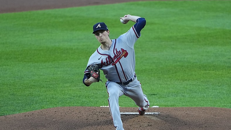 Aug 20, 2021; Baltimore, Maryland, USA; Atlanta Braves pitcher Max Fried (54) delivers a pitch during the first inning against the Baltimore Orioles at Oriole Park at Camden Yards. Mandatory Credit: Gregory Fisher-USA TODAY Sports