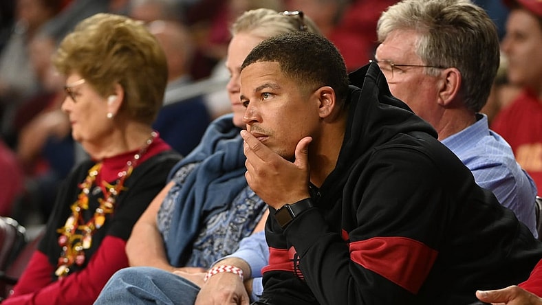Feb 13, 2020; Los Angeles, California, USA;  USC Trojans defensive backs coach Donte Williams attends the game between the USC Trojans and the Washington Huskies at Galen Center. Mandatory Credit: Jayne Kamin-Oncea-USA TODAY Sports