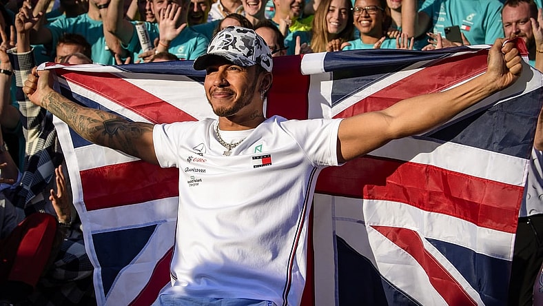 Nov 3, 2019; Austin, TX, USA; Mercedes AMG Petronas Motorsport driver Lewis Hamilton (44) of Great Britain celebrates winning his sixth world championship after the United States Grand Prix at Circuit of the Americas. Mandatory Credit: Jerome Miron-USA TODAY Sports