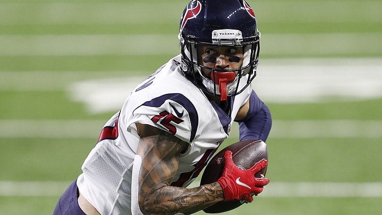 Nov 26, 2020; Detroit, Michigan, USA; Houston Texans wide receiver Will Fuller (15) turns after a catch during the second quarter against the Detroit Lions at Ford Field. Mandatory Credit: Raj Mehta-USA TODAY Sports