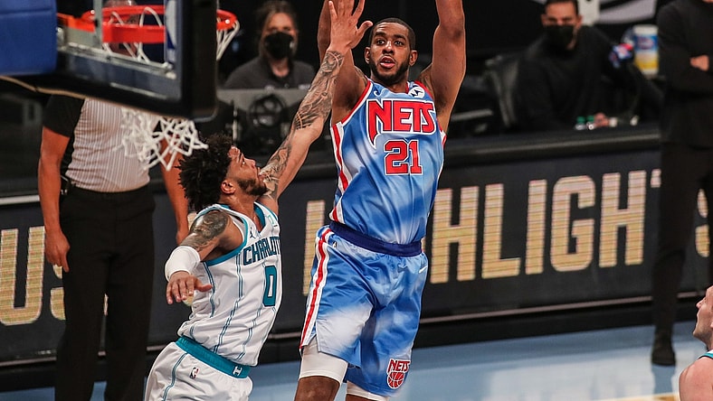 Apr 1, 2021; Brooklyn, New York, USA; Brooklyn Nets center LaMarcus Aldridge (21) at Barclays Center. Mandatory Credit: Wendell Cruz-USA TODAY Sports