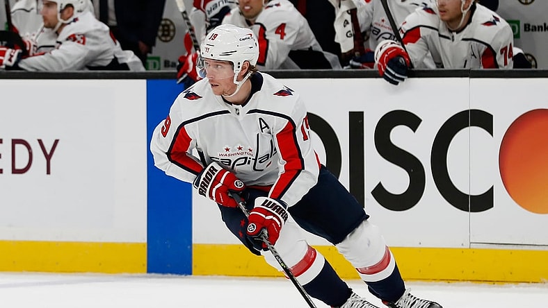 Apr 18, 2021; Boston, Massachusetts, USA; Washington Capitals center Nicklas Backstrom (19) during the first period against the Boston Bruins at TD Garden. Mandatory Credit: Winslow Townson-USA TODAY Sports