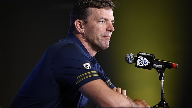 Jul 27, 2021; Hollywood, CA, USA; California Bears head coach Justin Wilcox speaks with the media during the Pac-12 football Media Day at the W Hollywood. Mandatory Credit: Kelvin Kuo-USA TODAY Sports