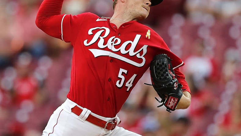 Sep 1, 2021; Cincinnati, Ohio, USA; Cincinnati Reds starting pitcher Sonny Gray (54) throws a pitch against the St. Louis Cardinals during the first inning in game two of a doubleheader at Great American Ball Park.  Mandatory Credit: David Kohl-USA TODAY Sports