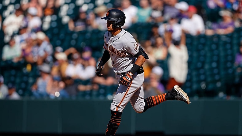 Sep 6, 2021; Denver, Colorado, USA; San Francisco Giants second baseman Thairo Estrada (39) rounds the bases on a two run home run in the fifth inning against the Colorado Rockies at Coors Field. Mandatory Credit: Isaiah J. Downing-USA TODAY Sports