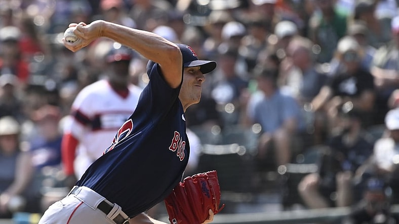 Sep 12, 2021; Chicago, Illinois, USA;  Boston Red Sox starting pitcher Nick Pivetta (37) delivers against the Chicago White Sox during the first inning at Guaranteed Rate Field. Mandatory Credit: Matt Marton-USA TODAY Sports