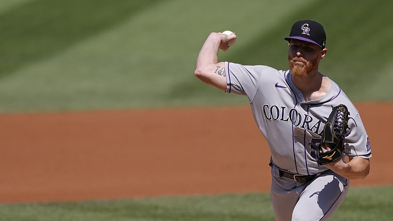 Sep 19, 2021; Washington, District of Columbia, USA; Colorado Rockies starting pitcher Jon Gray (55) pitches against the Washington Nationals during the first inning at Nationals Park. Mandatory Credit: Geoff Burke-USA TODAY Sports