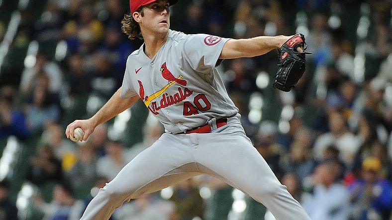 Sep 21, 2021; Milwaukee, Wisconsin, USA;  St. Louis Cardinals starting pitcher Jake Woodford (40) delivers a pitch against the Milwaukee Brewers in the first inning at American Family Field. Mandatory Credit: Michael McLoone-USA TODAY Sports
