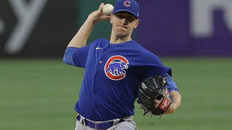 Sep 29, 2021; Pittsburgh, Pennsylvania, USA;  Chicago Cubs starting pitcher Kyle Hendricks (28) delivers a pitch against the Pittsburgh Pirates during the first inning at PNC Park. Mandatory Credit: Charles LeClaire-USA TODAY Sports