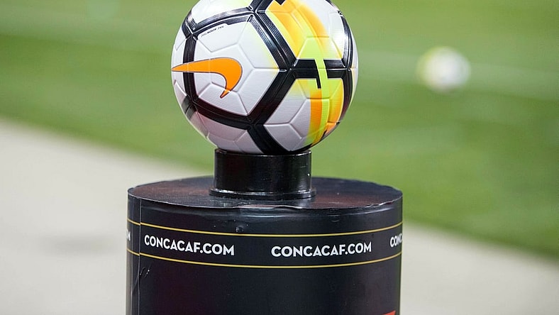 Apr 10, 2018; Harrison, NJ, USA; A general view of the game ball before the match between the New York Red Bulls and Guadalajara at Red Bull Arena. Mandatory Credit: Vincent Carchietta-USA TODAY Sports