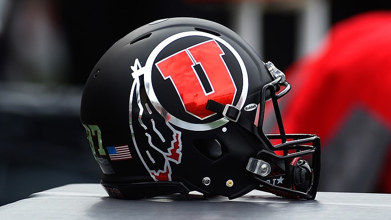 Sep 29, 2018; Pullman, WA, USA; A Utah Utes helmet sits before a game against the Washington State Cougars at Martin Stadium. Mandatory Credit: James Snook-USA TODAY Sports