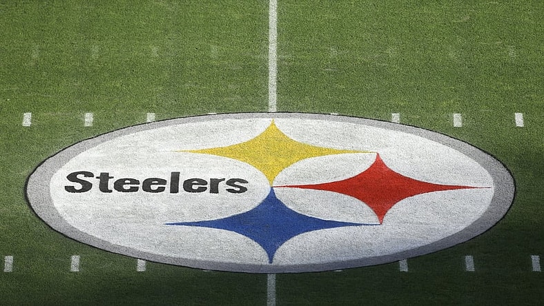 Dec 2, 2020; Pittsburgh, Pennsylvania, USA;  General view of the team logo at mid-field before the Pittsburgh Steelers host the Baltimore Ravens at Heinz Field. Mandatory Credit: Charles LeClaire-USA TODAY Sports