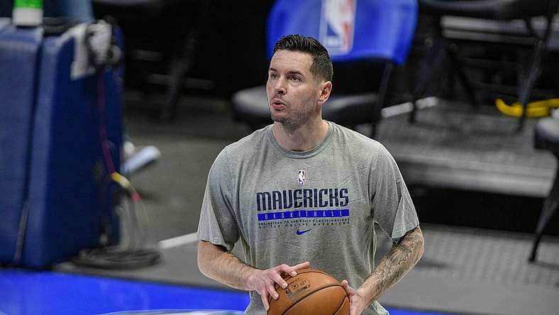 Apr 12, 2021; Dallas, Texas, USA; Dallas Mavericks guard JJ Redick (17) warms up before the game against the Philadelphia 76ers at the American Airlines Center. Mandatory Credit: Jerome Miron-USA TODAY Sports