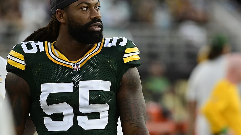 Sep 12, 2021; Jacksonville, Florida, USA;  Green Bay Packers linebacker Za'Darius Smith (55) looks on  the field during the fourth quarter against the New Orleans Saints at TIAA Bank Field. Mandatory Credit: Tommy Gilligan-USA TODAY Sports