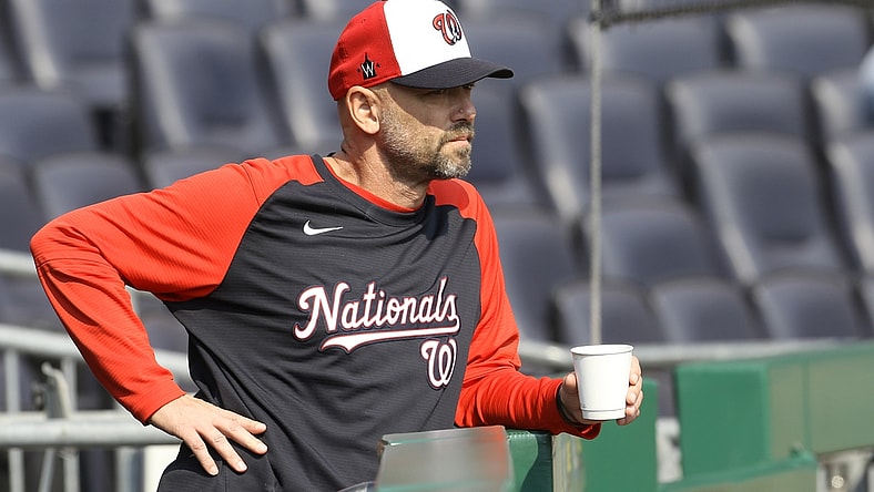 Sep 12, 2021; Pittsburgh, Pennsylvania, USA; Washington Nationals hitting coach Kevin Long (54) looks on before the game against the Pittsburgh Pirates at PNC Park. Mandatory Credit: Charles LeClaire-USA TODAY Sports