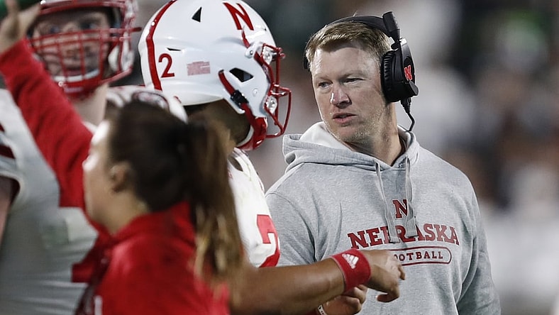 Sep 25, 2021; East Lansing, Michigan, USA; Nebraska Cornhuskers head coach Scott Frost during the fourth quarter against the Michigan State Spartans at Spartan Stadium. Mandatory Credit: Raj Mehta-USA TODAY Sports
