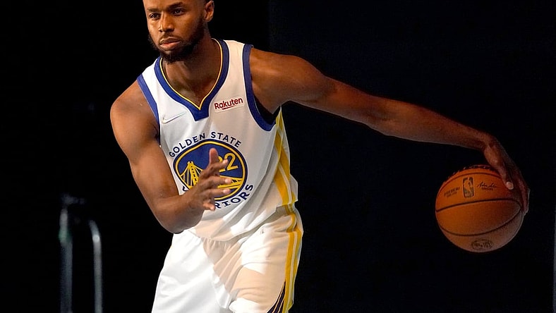 Sep 27, 2021; San Francisco, CA, USA; Golden State Warriors forward Andrew Wiggins (22) during Media Day at the Chase Center. Mandatory Credit: Cary Edmondson-USA TODAY Sports