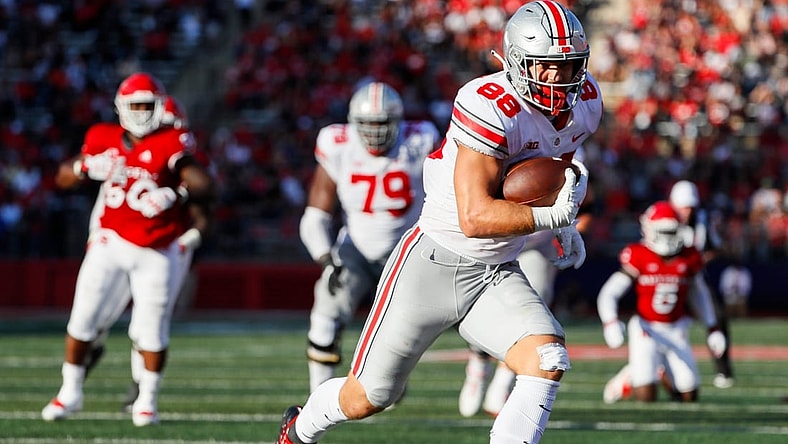 Ohio State Buckeyes tight end Jeremy Ruckert (88) runs into the end zone for a touchdown during the second quarter of a NCAA Division I football game between the Rutgers Scarlet Knights and the Ohio State Buckeyes on Saturday, Oct. 2, 2021 at SHI Stadium in Piscataway, New Jersey.

Cfb Ohio State Buckeyes At Rutgers Scarlet Knights