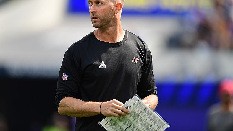 Oct 3, 2021; Inglewood, California, USA; Arizona Cardinals head coach Kliff Kingsbury before the Arizona Cardinals play against the Los Angeles Rams at SoFi Stadium. Mandatory Credit: Gary A. Vasquez-USA TODAY Sports