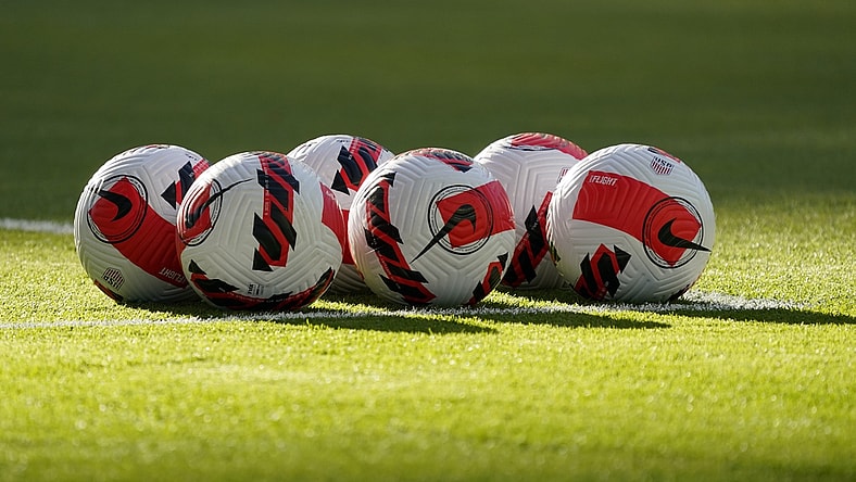 Oct 7, 2021; Austin, Texas, USA; A detailed view of soccer balls before the FIFA World Cup Qualifier between Jamaica and the United States at Q2 Stadium. Mandatory Credit: Chuck Burton-USA TODAY Sports
