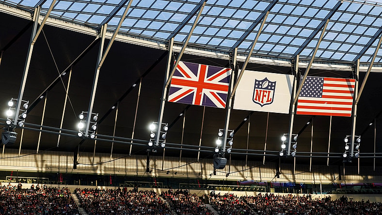 Oct 10, 2021; London, England, United Kingdom; A general view as fans watch a game featuring the Atlanta Falcons and New York Jets at Tottenham Hotspur Stadium. Mandatory Credit: Nathan Ray Seebeck-USA TODAY Sports