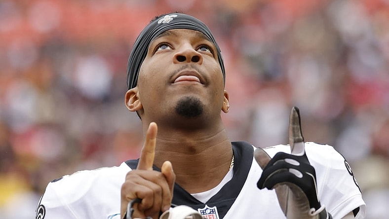 Oct 10, 2021; Landover, Maryland, USA; New Orleans Saints quarterback Jameis Winston (2) gestures prior to the Saints' game against the Washington Football Team at FedExField. Mandatory Credit: Geoff Burke-USA TODAY Sports