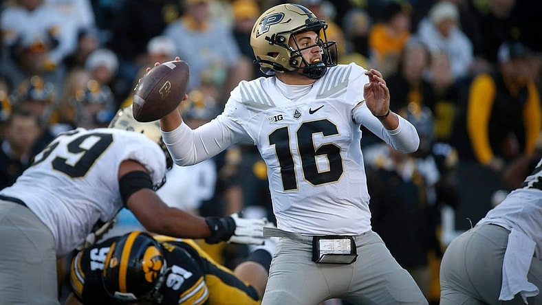 Purdue quarterback Aidan O'Connell fires a pass in the third quarter against No. 2 Iowa on Saturday, Oct. 16, 2021, at Kinnick Stadium in Iowa City.

20211016 Iowafootballvspurdue