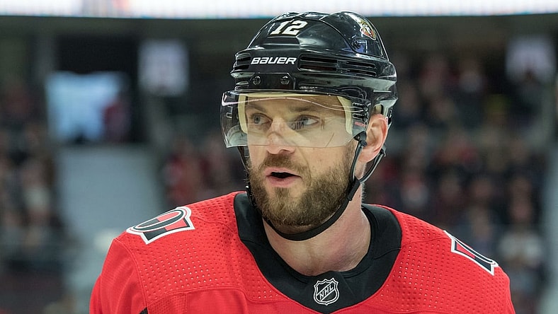 Feb 15, 2018; Ottawa, Ontario, CAN; Ottawa Senators right wing Marian Gaborik (12) skates during a break in the second period against the Buffalo Sabres at Canadian Tire Centre. Mandatory Credit: Marc DesRosiers-USA TODAY Sports