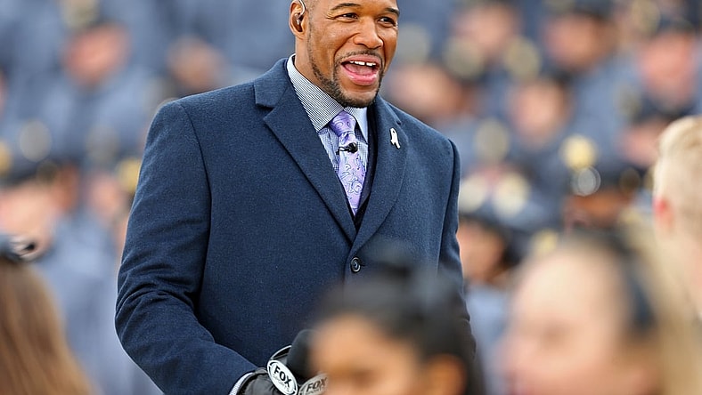 Nov 10, 2019; West Point , NY, USA; Fox NFL Sunday analyst Michael Strahan smiles during filming at the United States Military Academy. Mandatory Credit: Danny Wild-USA TODAY Sports
